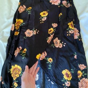 Black High Low Floral Skirt